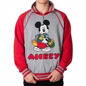 Disney Mickey Mouse Embroidered Skater 1/4 Zip Sweatshirt Sewn Graphic (Fits M)